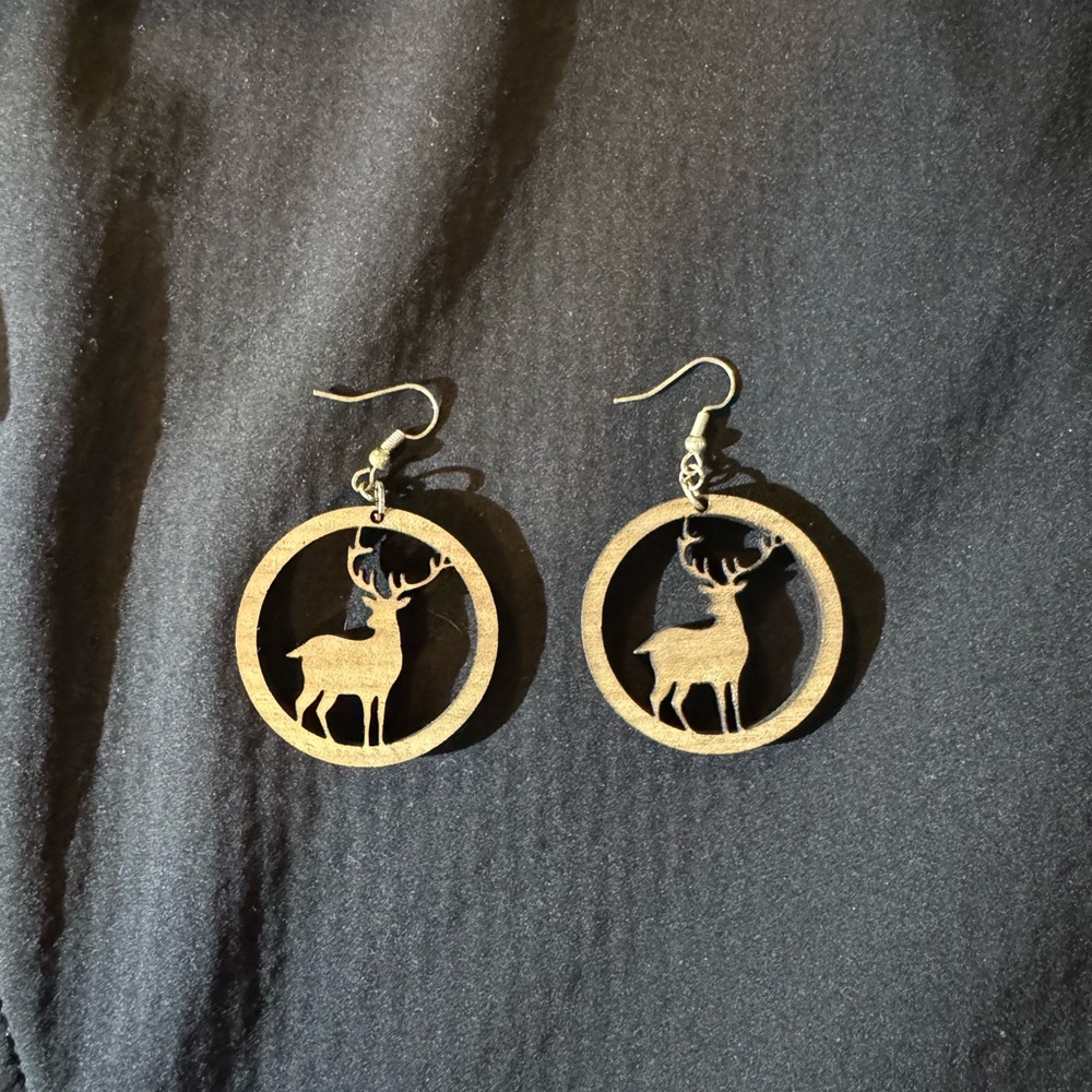 Boutique style deer ear rings wooden handmade
